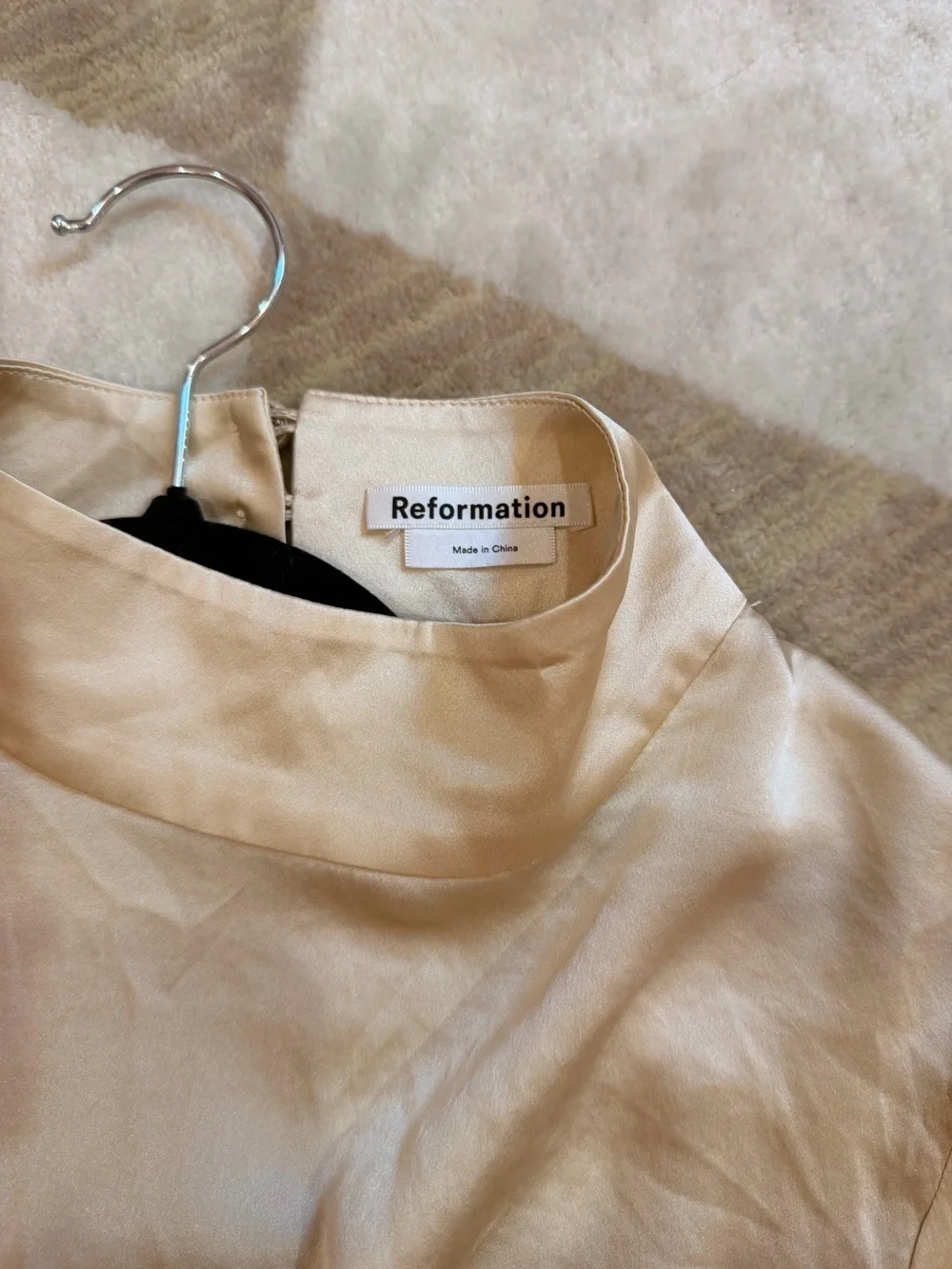 Reformation 100% SILK Cream High-Neck, Backless, Puff Sleeve Blouse
